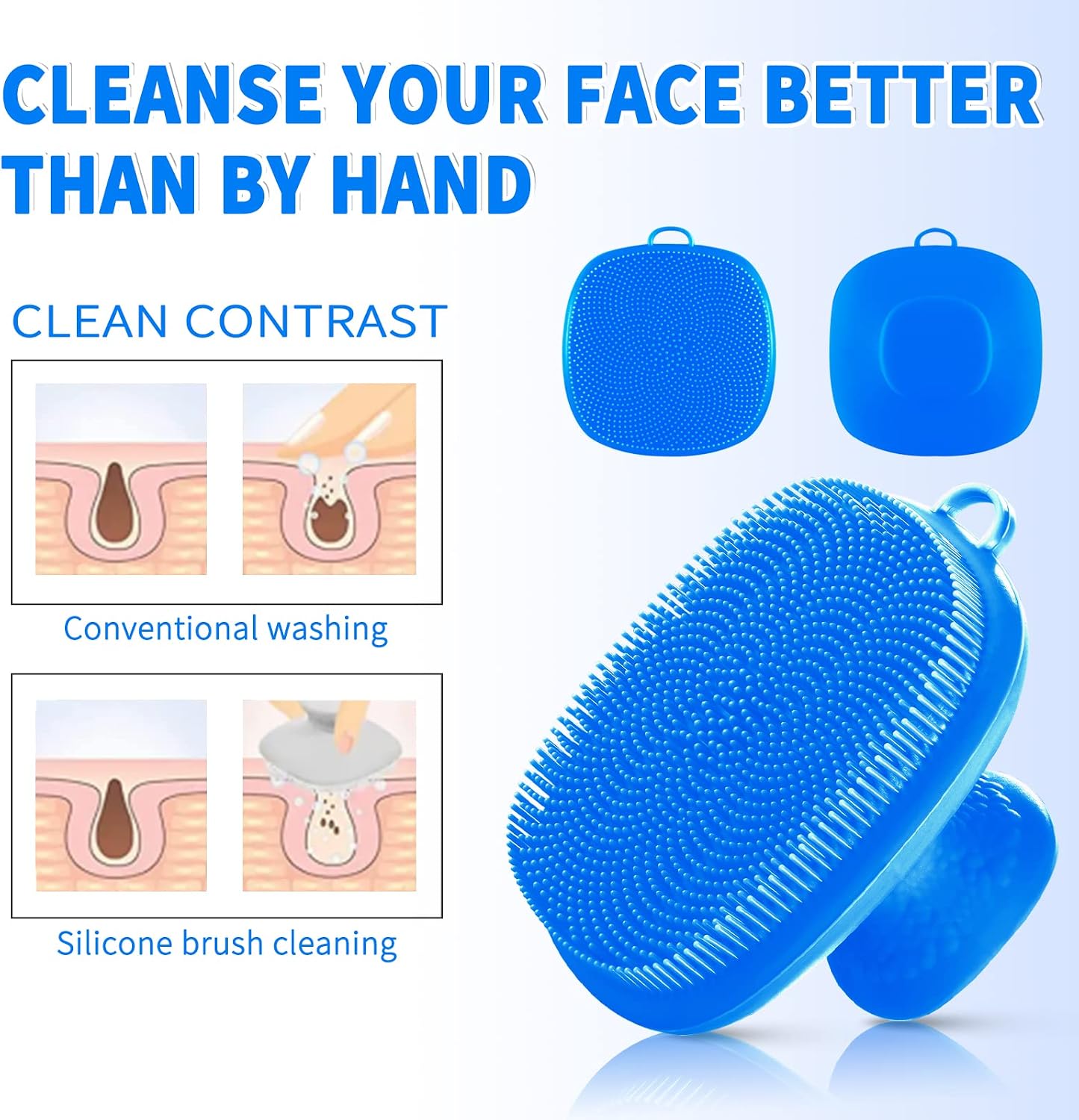Back Scrubber for Shower & Face Scrubber, 2Pcs Silicone Exfoliating Brush Set with 17In Long Handle, Soft Body & Facial Cleansing Scrubber for Men Women