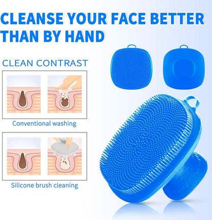 Back Scrubber for Shower & Face Scrubber, 2Pcs Silicone Exfoliating Brush Set with 17In Long Handle, Soft Body & Facial Cleansing Scrubber for Men Women