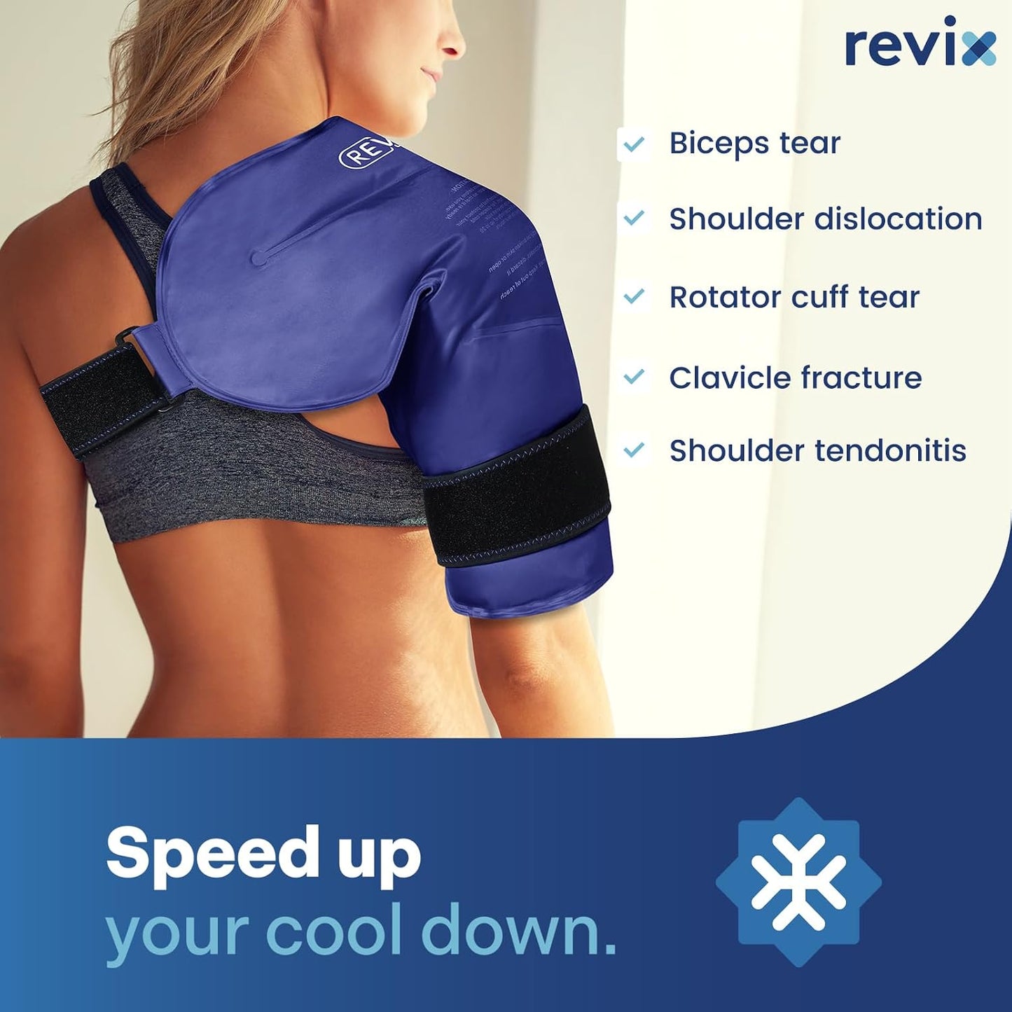 REVIX Shoulder Ice Pack for Rotator Cuff Cold Therapy, Arm Gel Ice Pack for Injuries Reusable, Flexible Cold Compression Wrap for Post-Workout Recovery, Fatigue and Shoulder Discomfort, Blue