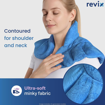 REVIX Heated Neck Wrap Microwave Heating Pad for Neck and Shoulders Pain Relief, Weighted Neck Warmer Microwavable with Miost Heat, Unscented