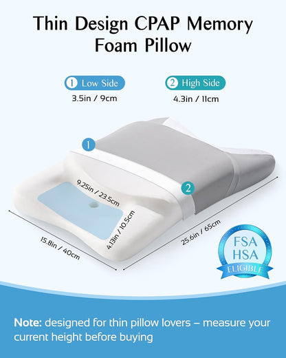 CPAP Pillow for Sleeping, HSA/FSA Sleep Apnea Pillow for All CPAP Masks Users to Reduce Air Leaks, Masks Pressure, Memory Foam with Cooling & Breathable Pillowcase for Side Back Sleeper