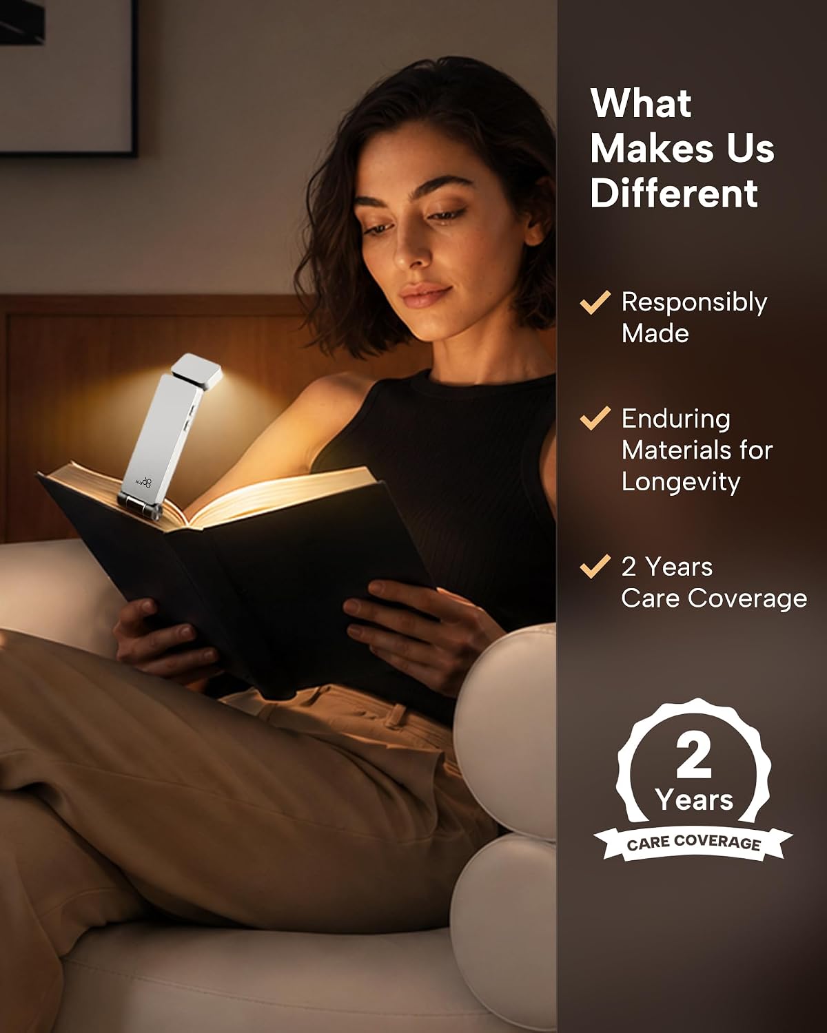 86lux Book Light, Rechargeable Clip-On LED Reading Light for Bed & Night Use - 3 Color Temperatures with Stepless Dimming, Ultralight Bookmark Design for Book Lovers, Grey