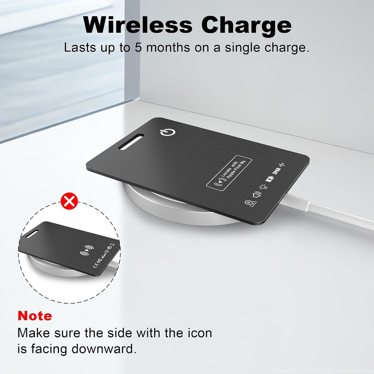 Wallet Tracker Card, Rechargeable, Works with Apple Find My