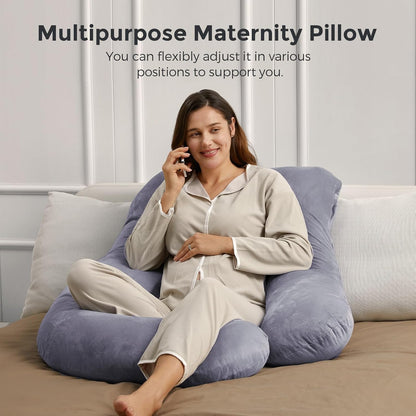 Momcozy Pregnancy Pillows with Cooling Cover, U-Shaped Full Body Maternity Pillow for Side Sleepers 57 Inch - Support for Back, Hip, Belly, Legs for Pregnant Women