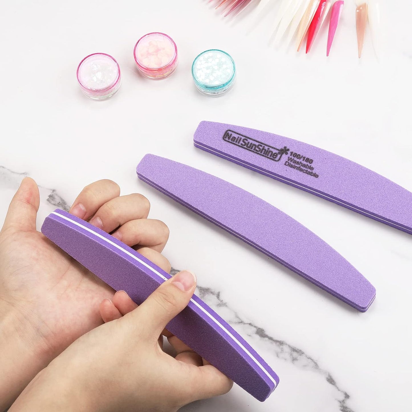 35 Count 100/180 Grit Nail Files and Buffers Kit, Reusable Sanding Buffing Blocks Sponge File Double Sides Emery Boards