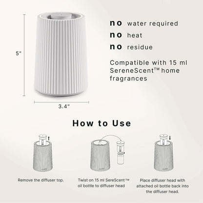 Homedics Waterless Essential Oil Diffuser with 15ml Vanilla Cedarwood Fragrance Oil. SereneScent Cordless Cold Air Scent Diffuser Starter Kit with Ambient Light, Studio 671 (White)