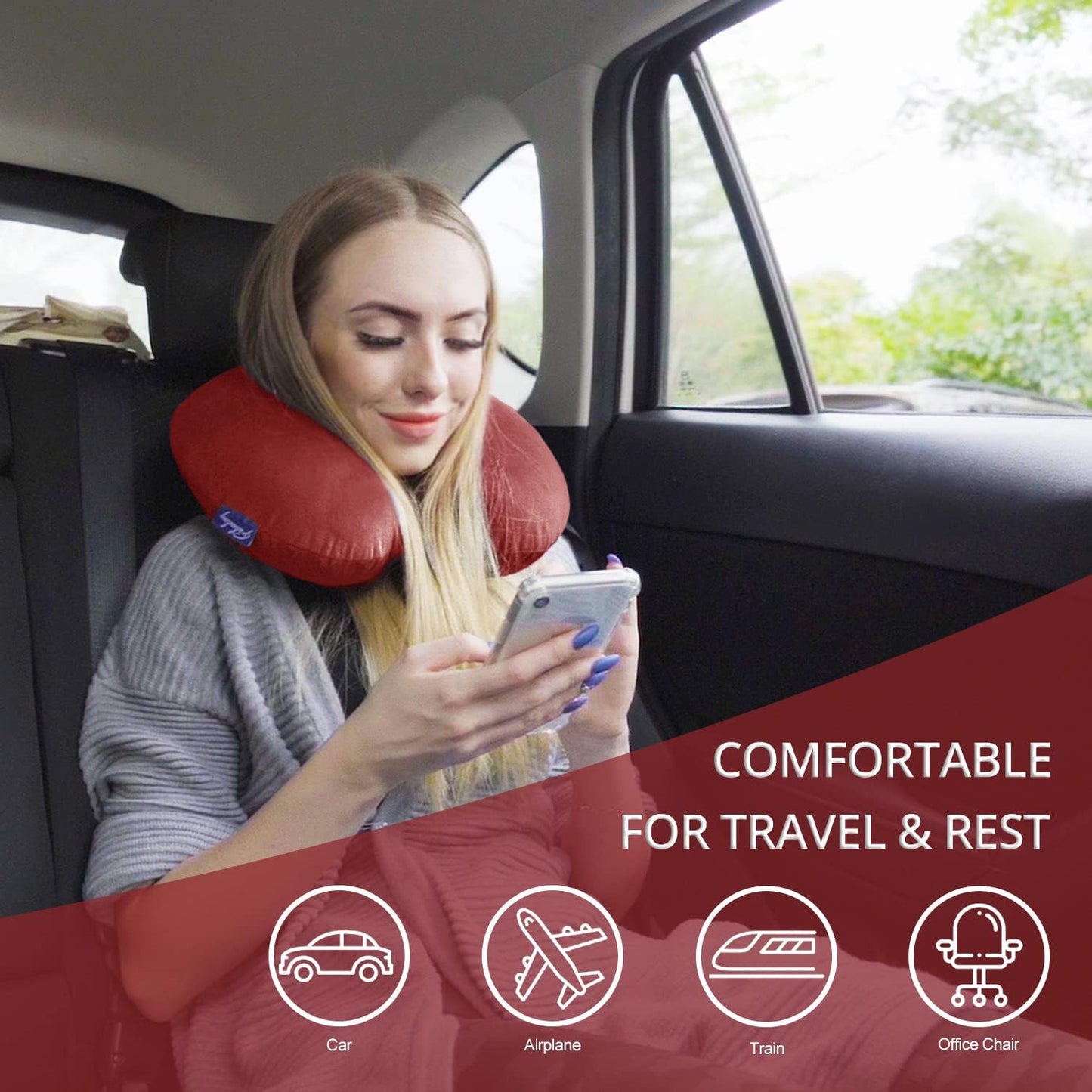 Travel Pillow Memory Foam for Airplanes - Neck Pillow for Traveling, Car, Home, Flight Pillow for Sleeping with Attachable Snap Strap Soft Washable Cover, Provide Head Neck Support Rest, Dark Gray