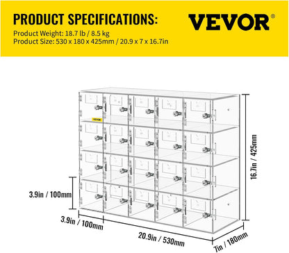 VEVOR Cell Phone Storage Locker, 10 Slots Acrylic Material with Door Locks and Keys, Wall-Mounted Cabinet Pocket Office Classroom Gym Box, Clear