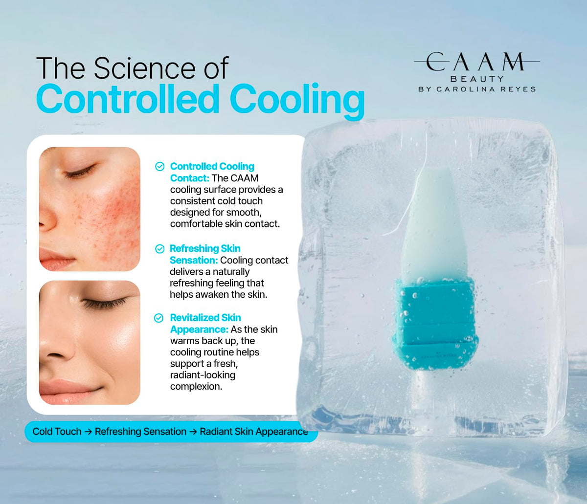 ICE FACE by CAAM BEAUTY | Facial Cryotherapy Roller for “Face & Neck | No-Drip Silicone | Depuff, Firm & Tone | Patented | Designed by Carolina Reyes