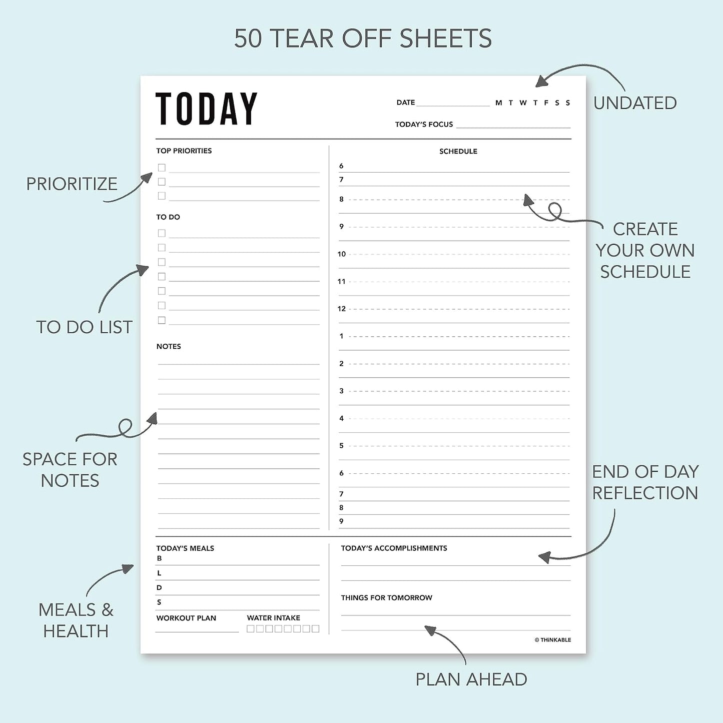 Daily Planner Notepad - 8.5x11 To Do List Organizer