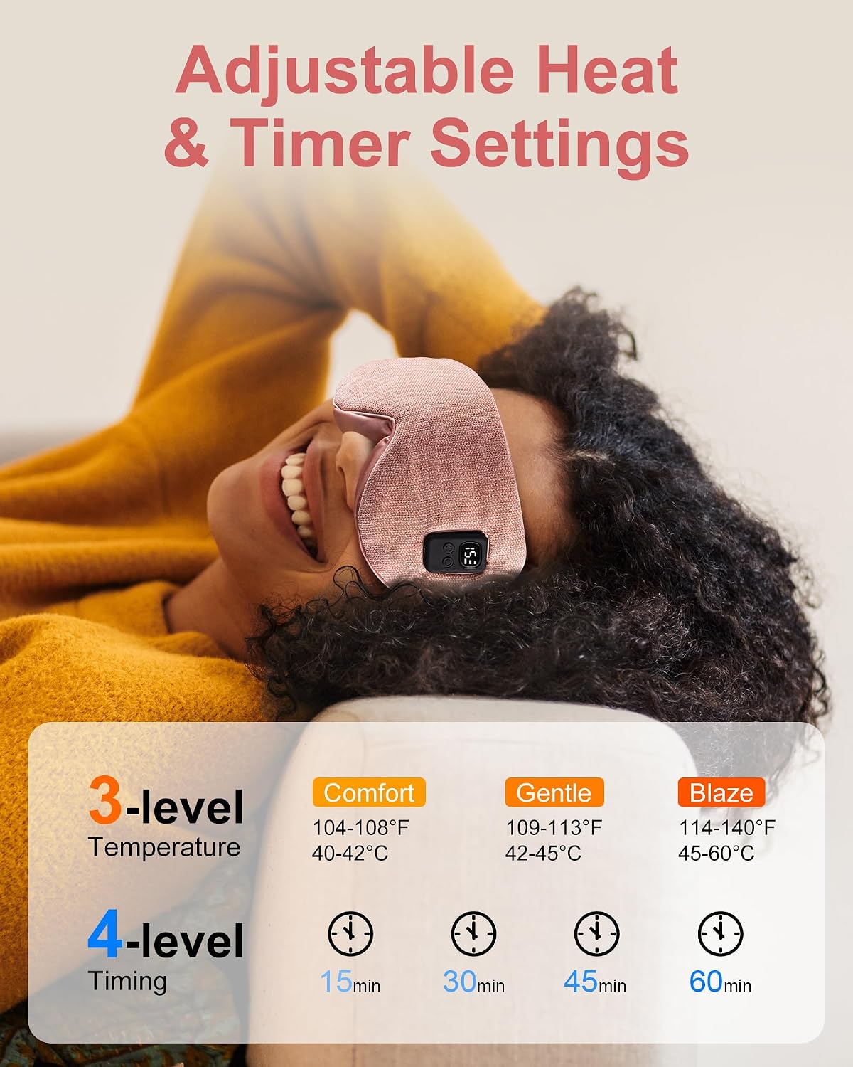 Heated Eye Mask for Dry Eyes: Warm Compress for Digital Tired Eyes, Stye Relief - Cordless, Adjustable Heat & Timer Settings - Airplane/Road Travel, Sleep aid, Office nap Pink