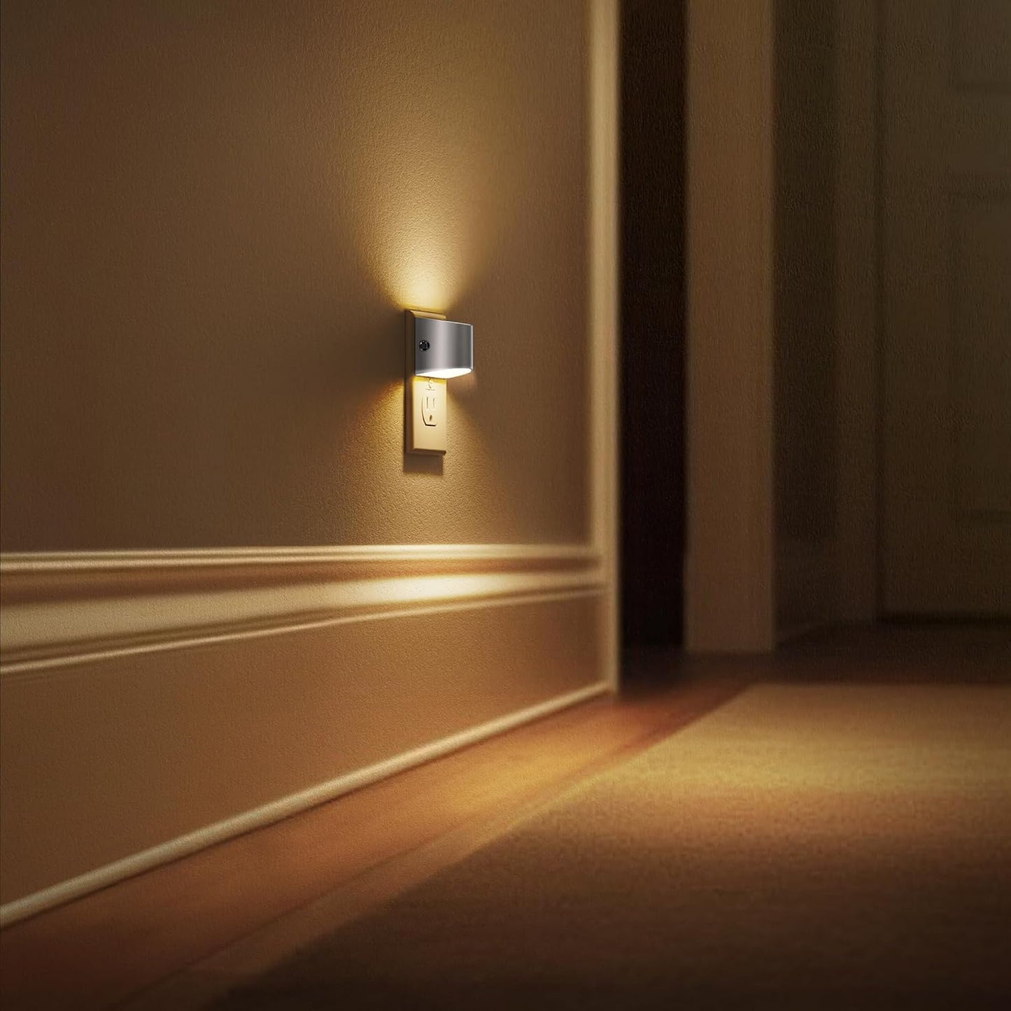 L LOHAS LED Night Light, Night Lights Plug into Wall with Dusk to Dawn Sensor, 3 Brightness Level, 2 Pack, 1600K Amber, White Housing