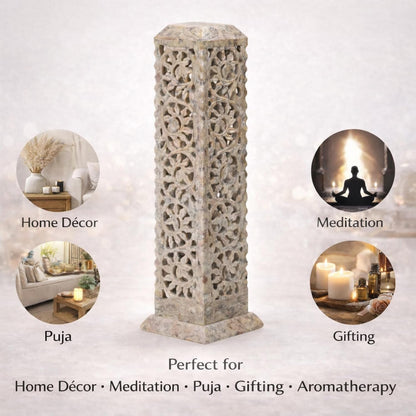 Carry Me Handmade Marble Soapstone Incense Stick Burner | Candle Stick Holder, Tea Light Stand, 3 x 3 x 11 Inches, Decorative Home and Kitchen Decor, Perfect for Gifting