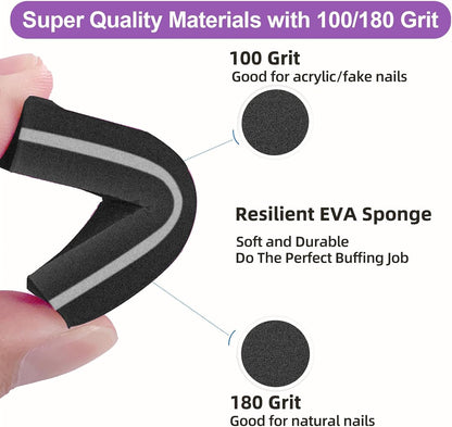 Pink Professional Nail Buffer Set - 30 Pcs, Acrylic & Natural Nails, 100/180 Grit Buffer Blocks