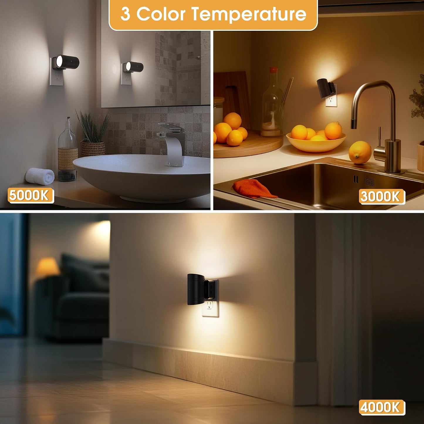 Briignite Night Lights Plug into Wall, Modern LED Night Light Plug in, Dusk to Dawn Sensor,Amber Night Light 0-100LM Adjustable Brightness, Dimmable NightLight for Hallway, Bedroom, Stairway, 2 Pack