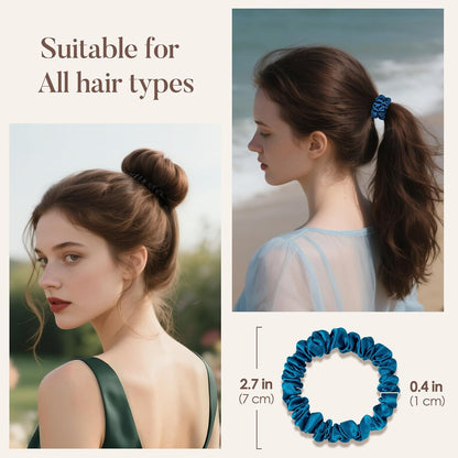 LULUSILK Small Silk Hair Ties No Damage, 100% Real Mulberry Silk, Skinny Scrunchies Ponytail Holders for Thin Fine Hair, Brown, Pack of 3