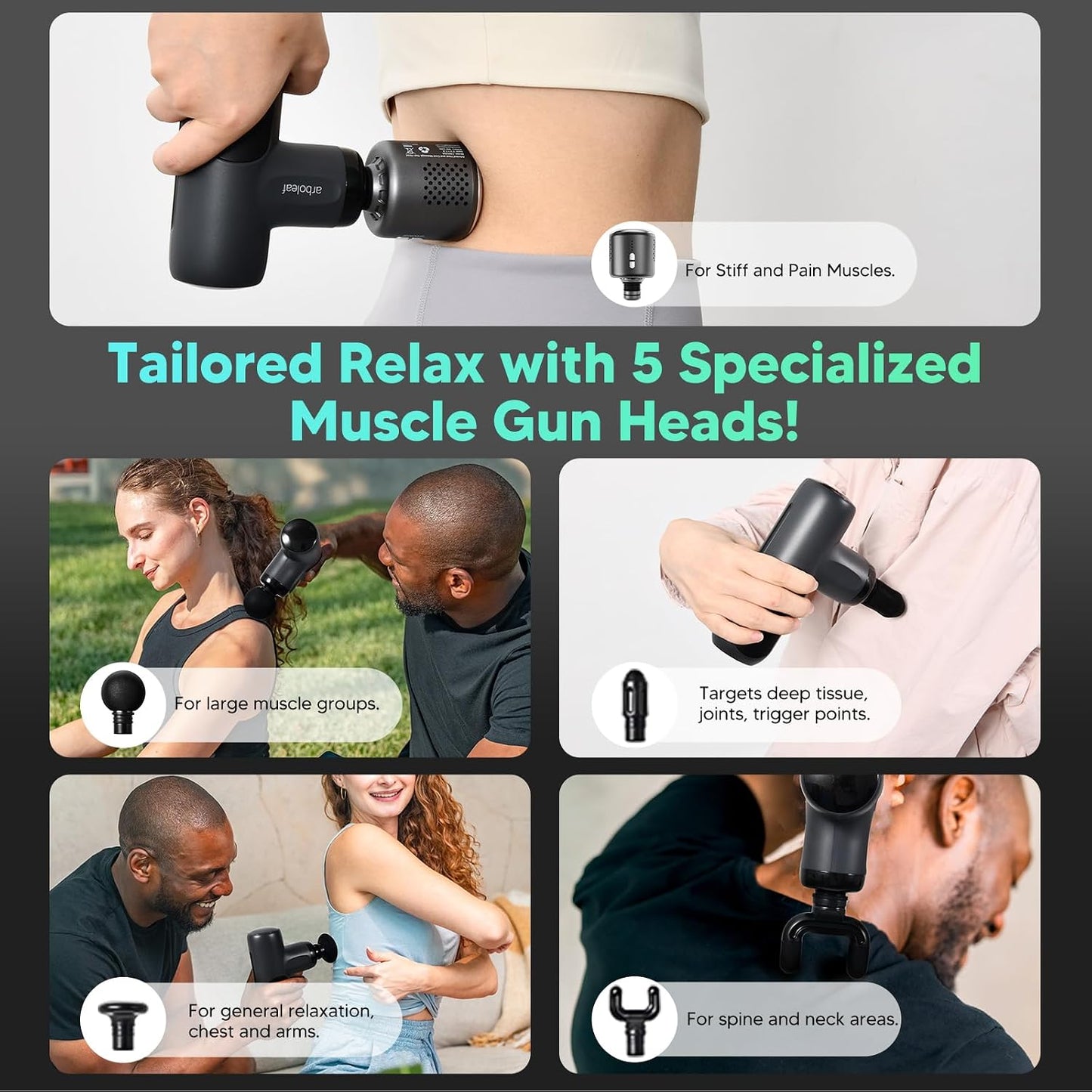 arboleaf Mini Massage Gun Deep Tissue, Percussion Muscle Massager for Back Pain Relief, Portable Small Travel Size, Quiet Massager, Gifts for Woman Man