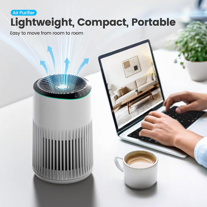 Air Purifiers for Home Bedroom, 22dB Quiet with Sleep Mode, Fragrance Sponge, Blue Ambient Light for Smoke, Dander & Odors, Covers up to 300 ft, High Torque Motor Ideal for Office, White