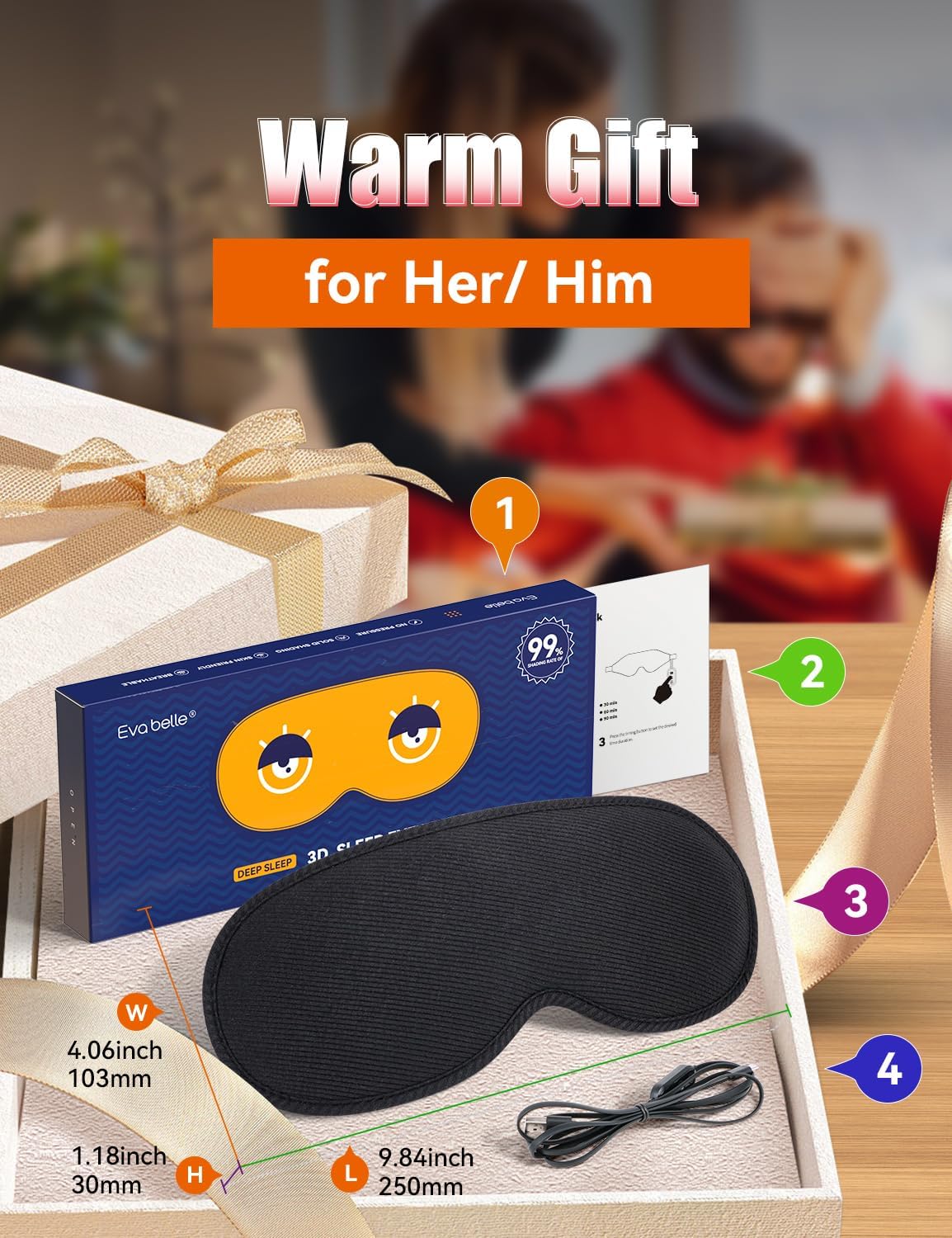 Sleep Mask, EVA BELLE Heated Eye Mask, Electric Sleeping Eye Mask, Warm Eye Compress Mask for Stye Relief, Adjustable Temperature & Timer, Electric Eye Heating Pad for Men Women-Graphene Heating