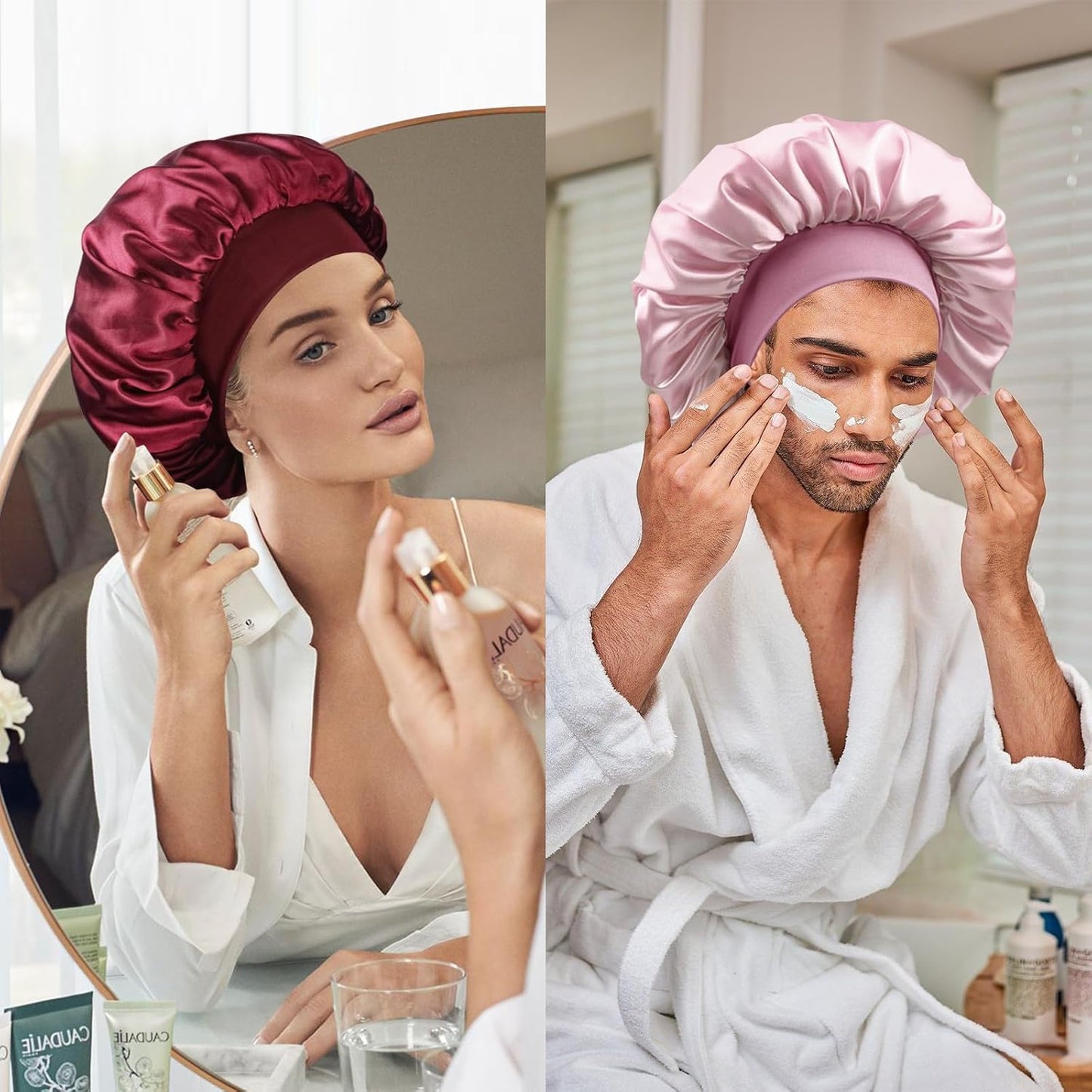 Satin Silk Bonnet for Sleeping, Double Layer Silk Sleep Cap for Men & Women, Soft Satin Lined Bonnet for Curly Hair