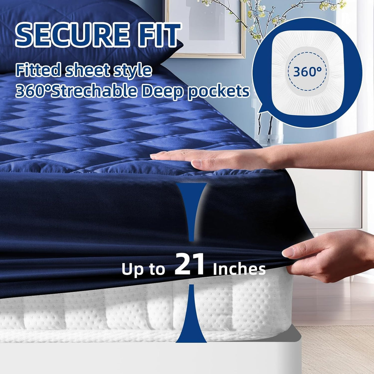 Queen Mattress Protector Waterproof, Mattress Pad Fitted Deep Pocket 8"-21"