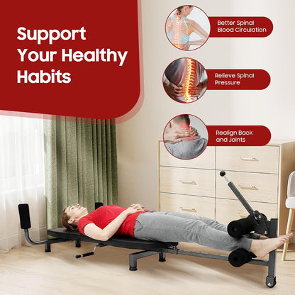 Inline Back Stretch Bench, 330.7lbs Load Full Body Stretching Device Adjustable Lumbar Decompression Table for Lower Back Pain Relief