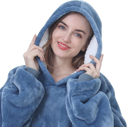 Kipswiza Wearable Blanket Hoodie Gifts for Women and Men, Oversized Cozy Warm Flannel Sherpa Hooded Blankets Sweatshirt with Giant Pockets for Adult and Teens, Dark Gray