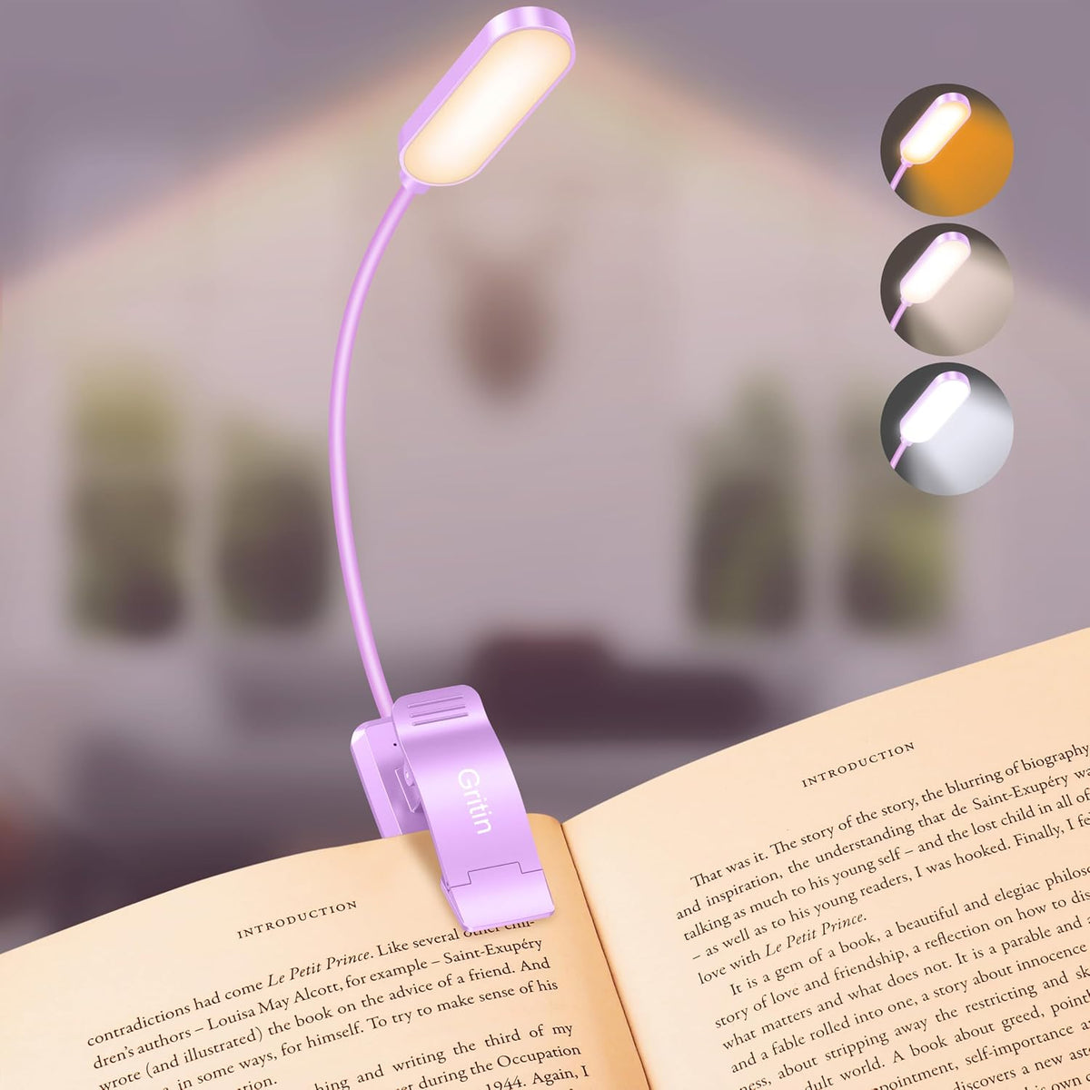Gritin 16 LED Rechargeable Book Light for Reading in Bed