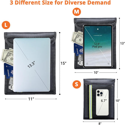 Fireproof Document Bag – 3 Pack (15" x 11", 13" x 9.7", 10.5" x 8") Fireproof & Water- proof Document Organizer | Document Holder with Zipper Secure for Cash, Passports, Check& More