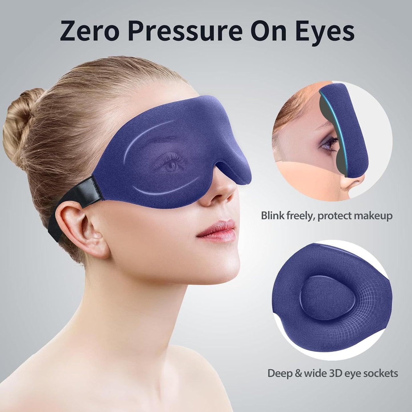 NEWVANGA Sleep Mask for Back and Side Sleeper, Block Out Light, Luxury Sleeping Eye Mask of 3D Night Blindfold, Zero Pressure Breathable Travel Eye Cover Black