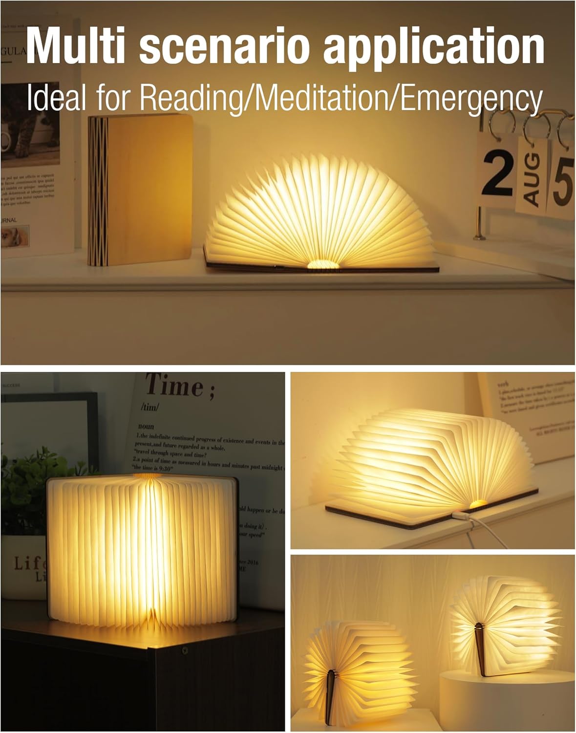4.7 Inch Wooden Book Lamp, Book Lovers Gifts,Teacher Appreciation Gifts for Women, Folding Book Light, LED Ambient Lighting, Magnetic Mood Lighting for Home&Library Decor (Walnut)