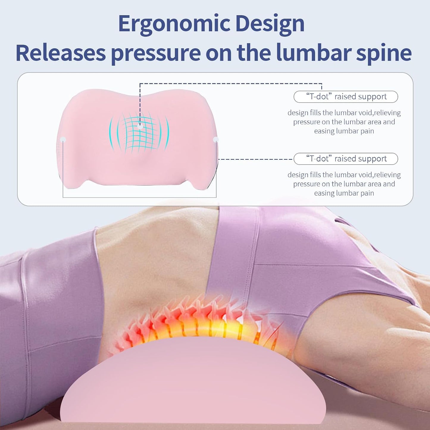 Lumbar Support Pillow for Office Chair, Car Lumbar Pillow Lower Back Pain Relief, Memory Foam Back Cushion with 4D Mesh Cover and Adjustable Straps, Ergonomic Chair Back Pillow for Car,Bed, Gaming