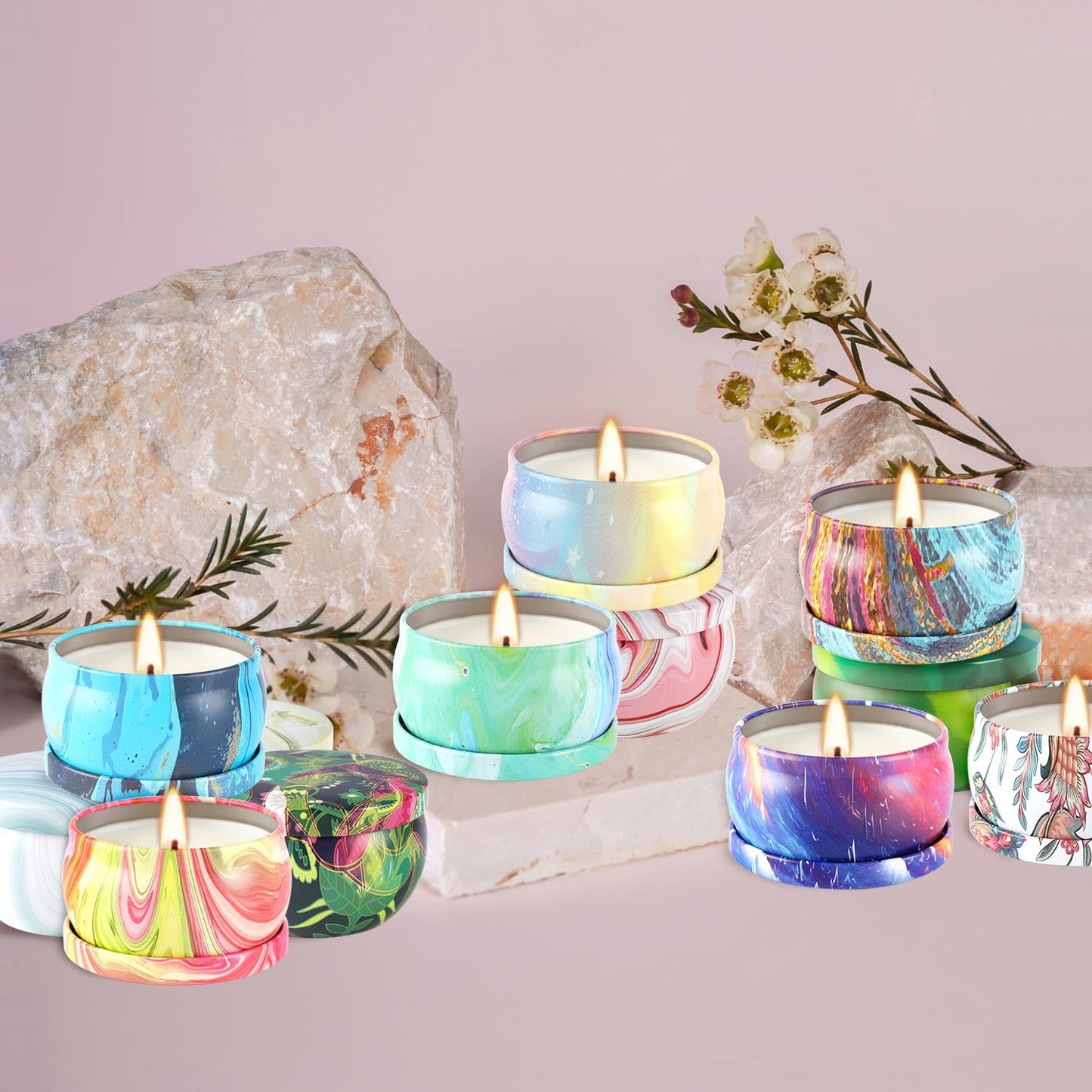 Onebird Set of 24 Scented Candle Gift Set,Natural Pure Soy Wax Aromatherapy Candles Essential Oils for Home and Women