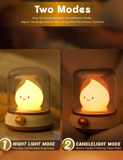 WANIDEA Flameless Candles Lamp, Led Candles,Cute Kerosene Lamp,Silicone Flame Amber Light,Adjustable Dimmable Rechargeable Night Light for Kids,Girls,Teenager Kids Bedroom Christmas
