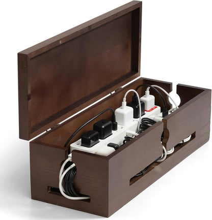 Wooden Cable Management Box – Modern Wire Organizer Box & Power Strip Cover for Home or Office | Large Cable Hider for Wires, Chargers & Extension Leads