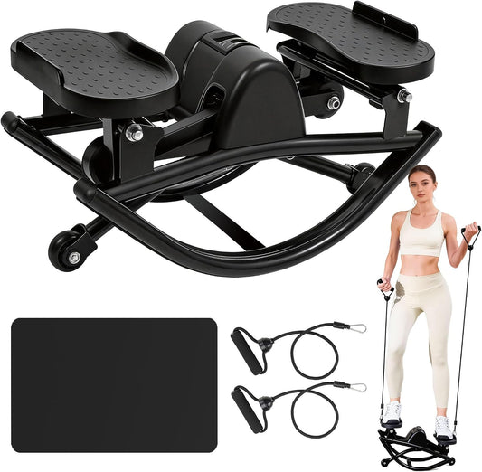 Rock Stepper - Steppers for Exercise at Home, Portable Stepper Side to Side with Digital Display & Resistance Bands, 330 LBS Capacity Full Body Workout Low-Impact Knee-Friendly 3D Stair Stepper