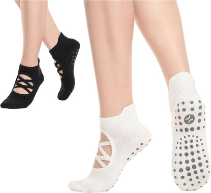 COOLMATE Pilates Socks with Grips for Women, Yoga Socks, Crew Non Slip Women for Barre, Pilates Gifts for Women - Colors A