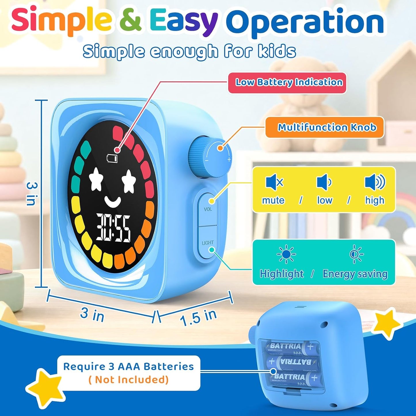 Visual Timer for Kids, 99 Minute Digital Cute Kids Visual Timer Classroom Timer for Homeschool Supplies Study Teaching Time Management Tool Countdown Productivity Timer, White, Colorful Display