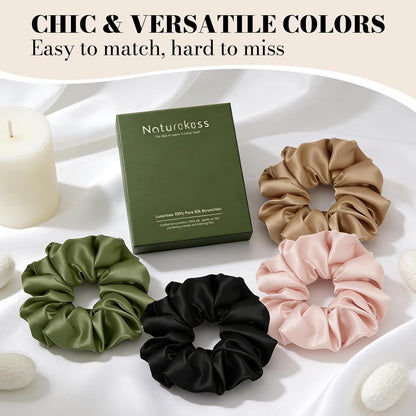 100% Mulberry Silk Scrunchies for Women, Oversized XL Hair Tie for Sleeping, Curly Thick or Thin Hair, No Damage Soft Silk Hair Accessory