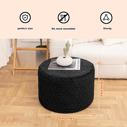 Round Pouf Ottoman Foot Stool 20x14In Ottoman Footrest for Couch Sofa Green