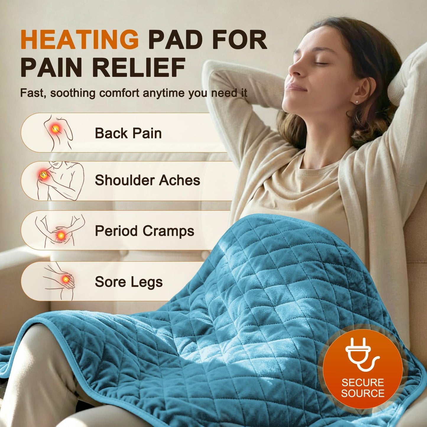 35 x 20 Inch King Size Electric Heating Pad for Back, Neck and Shoulders | FSA Eligible HSA, for Period Cramps, Abdomen and Knee, Dry or Moist Heat Use, 2H Auto Shut Off, 6 Heat Settings, Washable