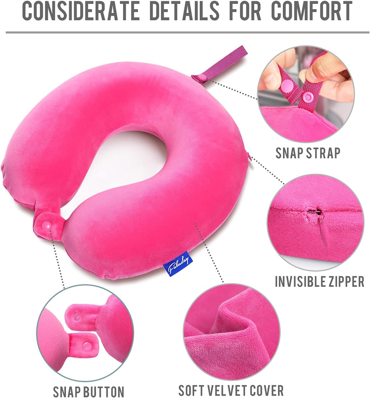 Travel Pillow Memory Foam for Airplanes - Neck Pillow for Traveling, Car, Home, Flight Pillow for Sleeping with Attachable Snap Strap Soft Washable Cover, Provide Head Neck Support Rest, Dark Gray