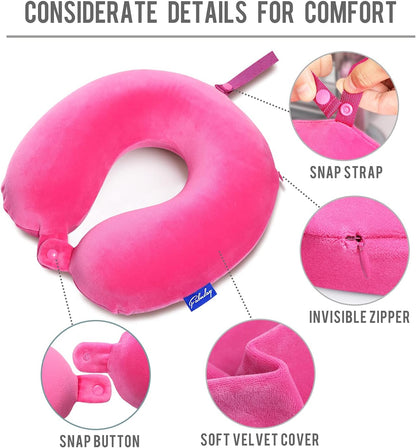 Travel Pillow Memory Foam for Airplanes - Neck Pillow for Traveling, Car, Home, Flight Pillow for Sleeping with Attachable Snap Strap Soft Washable Cover, Provide Head Neck Support Rest, Dark Gray