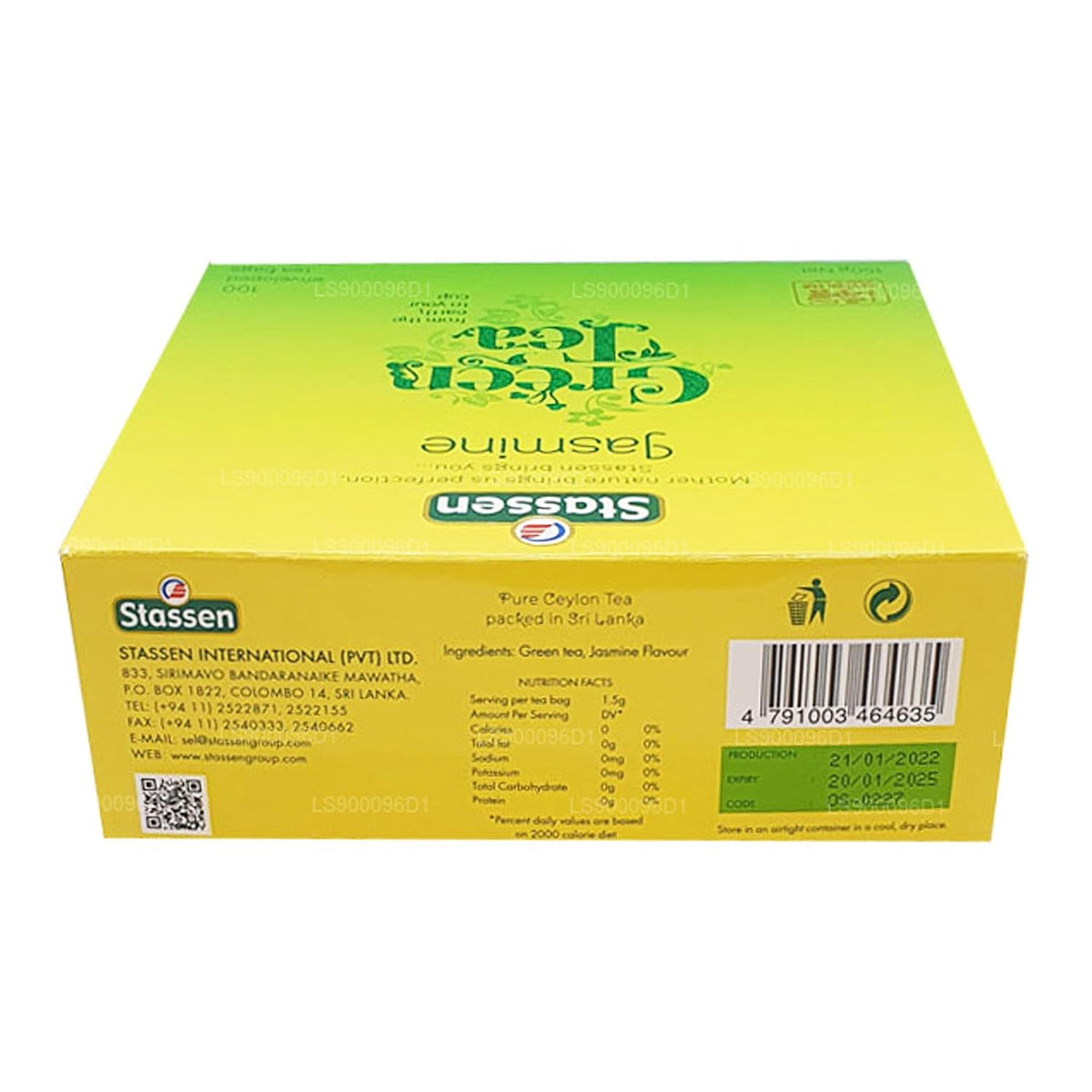 Stassen Pure Jasmine Green Tea, 100 Tea Bags