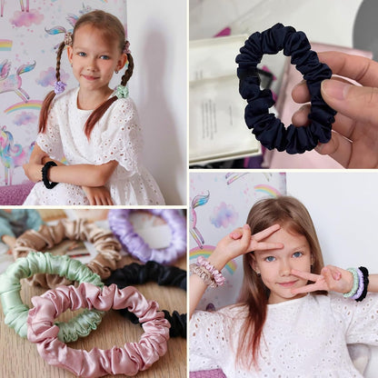 LILYSILK Silk Hair Scrunchies / Ties for Frizz & Breakage Prevention, 100% Mulberry, No Damage, Elastic ponytail Holders, 1Pc, Coffee - Colors B