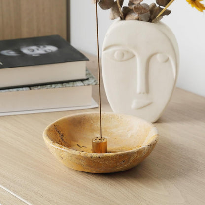 Koville Italian Travertine Incense Holder, 6" Incense Holders for Sticks, Sturdy Incense Burner Ash Catcher, Ideal for Meditation, Relaxing, Easy to Clean