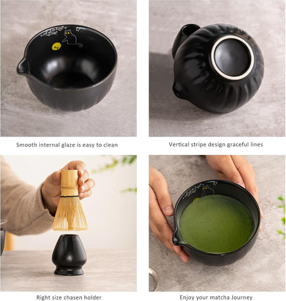 TANG PIN Matcha Set - Match Bowl and Whisk, 15 OZ, Matcha Scoop | Matcha Whisk Stand (Chasen Holder) - 5pc Perfect Matcha Kit for Matcha Tea Ceremony (Mottled Green)