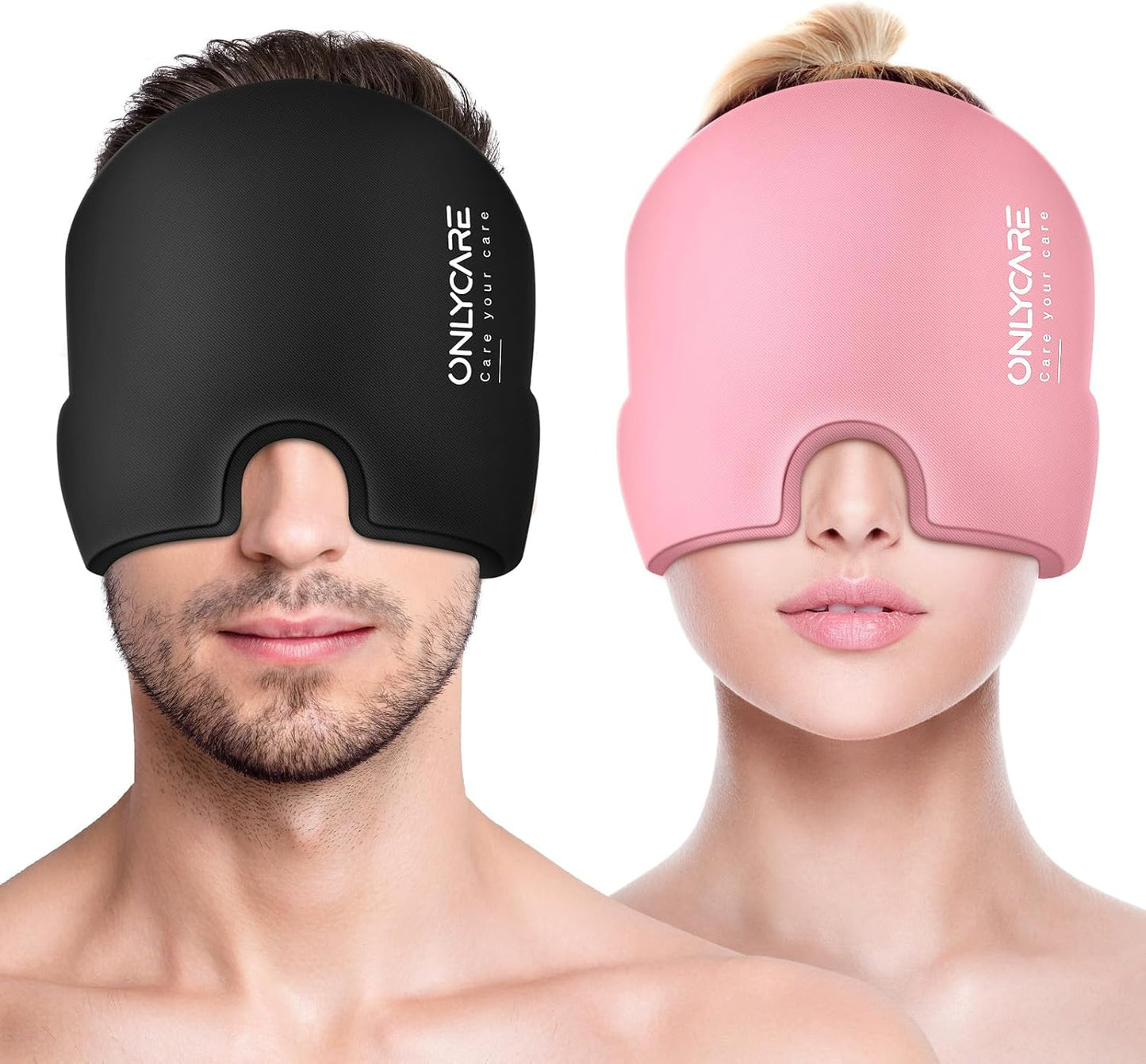 ONLYCARE Migraine Relief Cap, Upgraded Headache Relief Cap with Odorless Reusable Gel Head Wrap, Soothing Face Ice Pack Mask Products with Hot & Cold Therapy for Tension, Stress, Hangover & Puffy Eyes