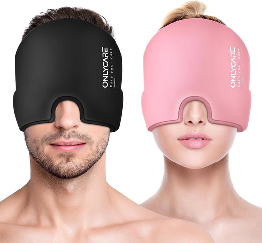 ONLYCARE Migraine Relief Cap, Upgraded Headache Relief Cap with Odorless Reusable Gel Head Wrap, Soothing Face Ice Pack Mask Products with Hot & Cold Therapy for Tension, Stress, Hangover & Puffy Eyes