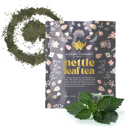 Nettle Leaf Tea – Pure Bulgarian Loose Leaf Herbal Tea – Support Healthy Skin, Reduce Inflammation & Boost Immune System – Resealable 4.4oz Bag (Makes 50 Cups) – The Elegant Elephant